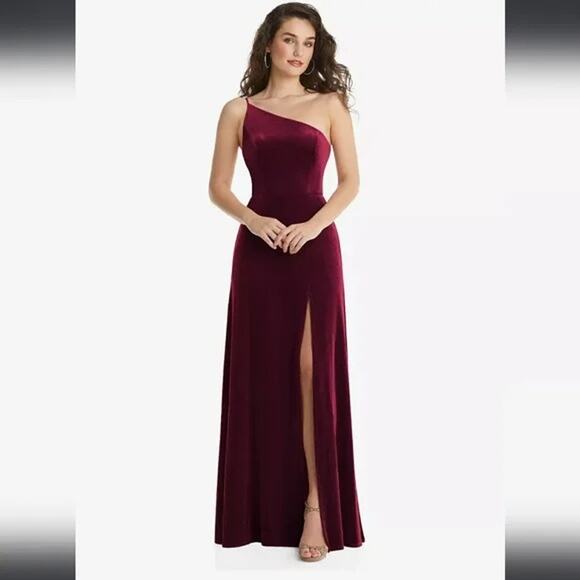 After Six One-Shoulder Spaghetti Strap Velvet Maxi Dress 16 Cabernet Wine Red - Picture 1 of 15